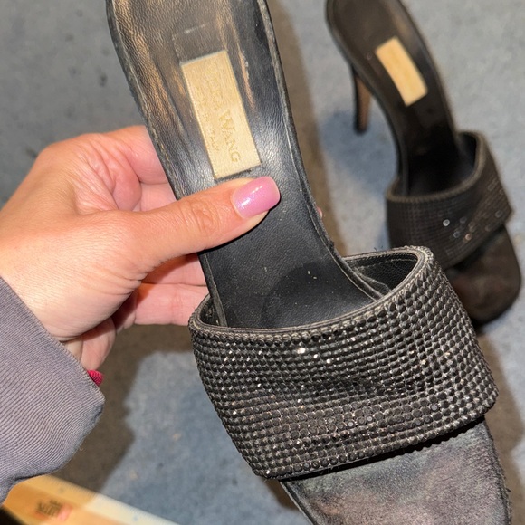 Vera Wang Black Swarovski crystal platform stilettos sz 7
